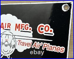 Vintage Travel Air Mfg Co Porcelain Sign Oil Gas Aviation Hangar Plane Airport