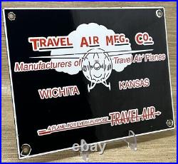 Vintage Travel Air Mfg Co Porcelain Sign Oil Gas Aviation Hangar Plane Airport