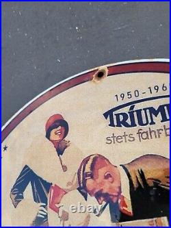 Vintage Triumph Motorcycle Porcelain Sign Dealer Advertising Gas Oil Service