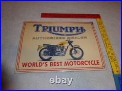 Vintage Triumph Motorcycles Dealer 14 X 10 Porcelain Metal Gasoline & Oil Sign