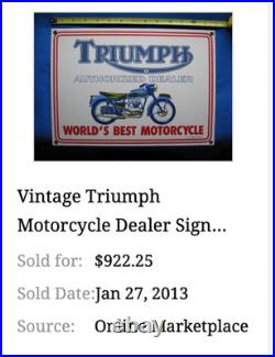 Vintage Triumph Motorcycles Dealer 14 X 10 Porcelain Metal Gasoline & Oil Sign