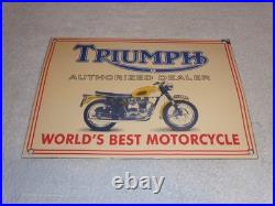 Vintage Triumph Motorcycles Dealer 14 X 10 Porcelain Metal Gasoline & Oil Sign