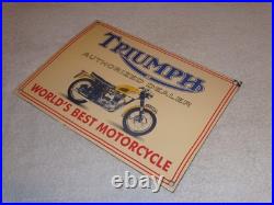 Vintage Triumph Motorcycles Dealer 14 X 10 Porcelain Metal Gasoline & Oil Sign