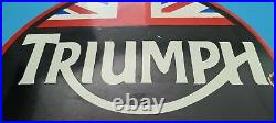 Vintage Triumph Porcelain Gas Oil Motorcycles Service 12 Dealership Pump Sign
