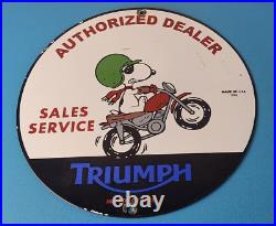 Vintage Triumph Sign Porcelain Automobiles Snoopy Mechanic Gas Oil Pump Sign