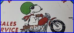 Vintage Triumph Sign Porcelain Automobiles Snoopy Mechanic Gas Oil Pump Sign