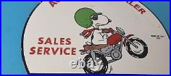 Vintage Triumph Sign Porcelain Automobiles Snoopy Mechanic Gas Oil Pump Sign