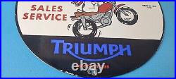 Vintage Triumph Sign Porcelain Automobiles Snoopy Mechanic Gas Oil Pump Sign