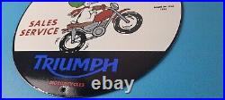 Vintage Triumph Sign Porcelain Automobiles Snoopy Mechanic Gas Oil Pump Sign