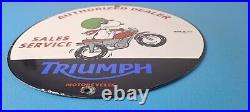 Vintage Triumph Sign Porcelain Automobiles Snoopy Mechanic Gas Oil Pump Sign