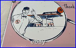 Vintage Union 76 Gasoline Porcelain Sign Gas Station Motor Oil Pump Service