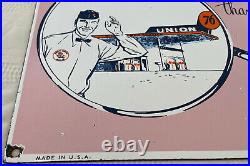 Vintage Union 76 Gasoline Porcelain Sign Gas Station Motor Oil Pump Service