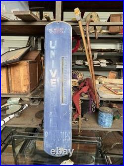 Vintage Universal Batteries Metal Advertising Sign Weather Gauge Gas Oil Garage