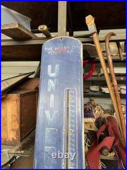 Vintage Universal Batteries Metal Advertising Sign Weather Gauge Gas Oil Garage