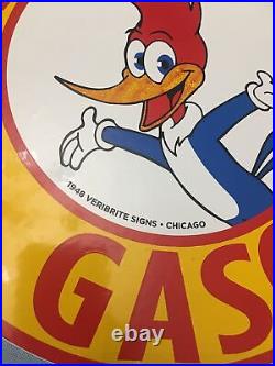 Vintage Unused Red Head Gasoline Porcelain Woody Woodpecker Gas Oil Sign