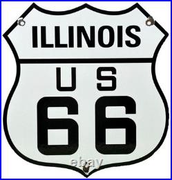Vintage Us Route 66 Illinois Porcelain Highway Sign Gas Station Oil Road Shield