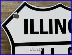 Vintage Us Route 66 Illinois Porcelain Highway Sign Gas Station Oil Road Shield