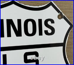 Vintage Us Route 66 Illinois Porcelain Highway Sign Gas Station Oil Road Shield