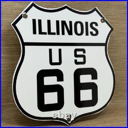 Vintage Us Route 66 Illinois Porcelain Highway Sign Gas Station Oil Road Shield