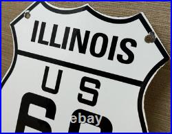 Vintage Us Route 66 Illinois Porcelain Highway Sign Gas Station Oil Road Shield