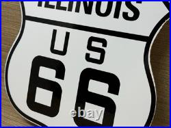 Vintage Us Route 66 Illinois Porcelain Highway Sign Gas Station Oil Road Shield