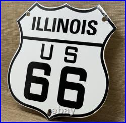 Vintage Us Route 66 Illinois Porcelain Highway Sign Gas Station Oil Road Shield