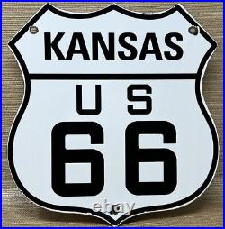 Vintage Us Route 66 Kansas Ks Porcelain Metal Highway Sign Gas Oil Road Shield