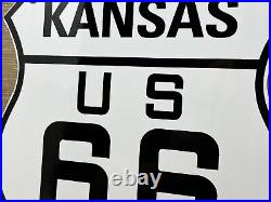 Vintage Us Route 66 Kansas Ks Porcelain Metal Highway Sign Gas Oil Road Shield