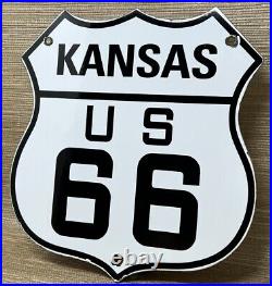 Vintage Us Route 66 Kansas Ks Porcelain Metal Highway Sign Gas Oil Road Shield