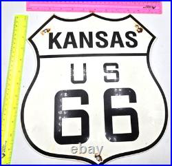 Vintage Us Route 66 Kansas Porcelain Metal Highway Sign Gas Oil Road Shield