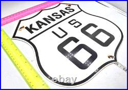 Vintage Us Route 66 Kansas Porcelain Metal Highway Sign Gas Oil Road Shield