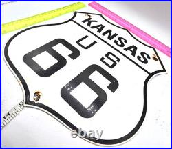 Vintage Us Route 66 Kansas Porcelain Metal Highway Sign Gas Oil Road Shield