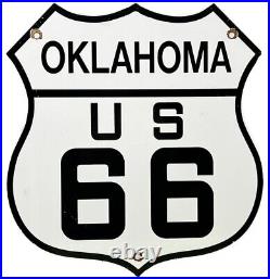 Vintage Us Route 66 Oklahoma Ok Porcelain Metal Highway Sign Gas Oil Road Shield