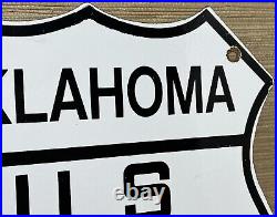 Vintage Us Route 66 Oklahoma Ok Porcelain Metal Highway Sign Gas Oil Road Shield