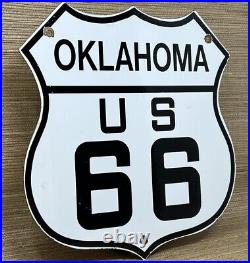 Vintage Us Route 66 Oklahoma Ok Porcelain Metal Highway Sign Gas Oil Road Shield