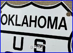 Vintage Us Route 66 Oklahoma Ok Porcelain Metal Highway Sign Gas Oil Road Shield