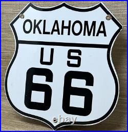 Vintage Us Route 66 Oklahoma Ok Porcelain Metal Highway Sign Gas Oil Road Shield