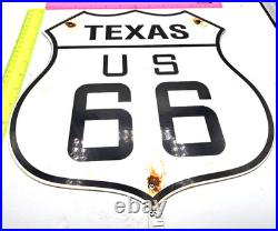 Vintage Us Route 66 Texas Porcelain Metal Highway Sign Gas Oil Road Shield