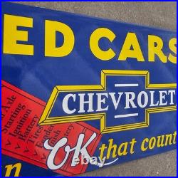 Vintage Used Cars Chevrolet Old Us Gasoline Oil Gas Pump Enamel Porcelain Sign