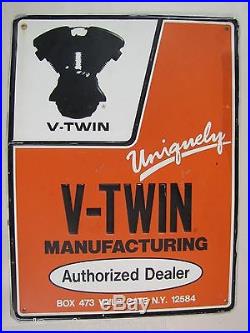 Vintage V-Twin Motorcycle Engine Dealer Sign embossed gas oil bike advertising