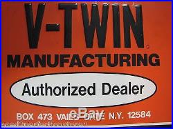 Vintage V-Twin Motorcycle Engine Dealer Sign embossed gas oil bike advertising