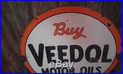 Vintage VEEDOL DOUBLE SIDED PORCELAIN TOMBSTONE MOTOR OILS SIGN