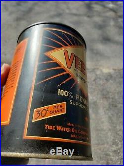 Vintage Veedol Starburst Pricer Quart Oil Can 30 Cent Tide Water Oil Company