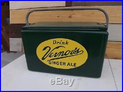Vintage Vernor's Ginger Ale Soda Picnic Cooler With Sliding Tray GAS OIL SODA