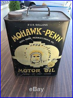 Vintage Very Rare Mohawk Penn Motor Oil 2 Gallon Can