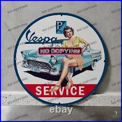 Vintage Vespa Service Parking Porcelain Sign Gas Station Garge Advertising Oil