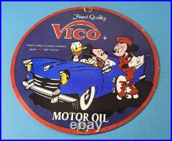 Vintage Vico Motor Oil Sign Porcelain Walt Disney Gasoline Pump Plate Sign