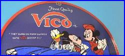 Vintage Vico Motor Oil Sign Porcelain Walt Disney Gasoline Pump Plate Sign