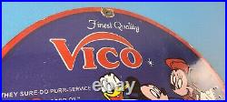 Vintage Vico Motor Oil Sign Porcelain Walt Disney Gasoline Pump Plate Sign