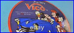 Vintage Vico Motor Oil Sign Porcelain Walt Disney Gasoline Pump Plate Sign